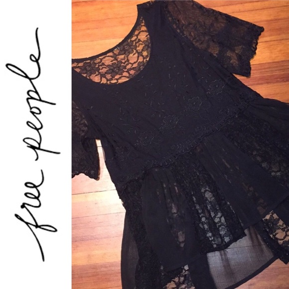 Free People Tops - RARE FREE PEOPLE Floral Lace Sheer Peplum Boho Top